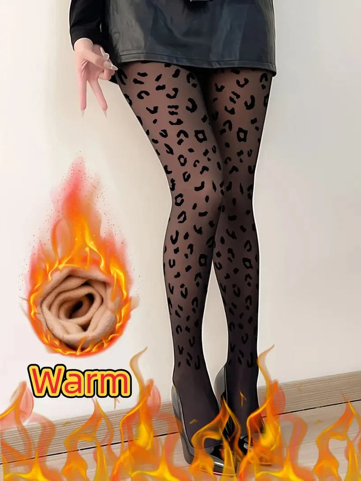 Thermal Tights with Leopard Print Design