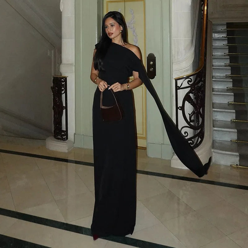 שמלת ערב מקסי אלגנטית גב פתוח בעיטור שובלים - עטרת