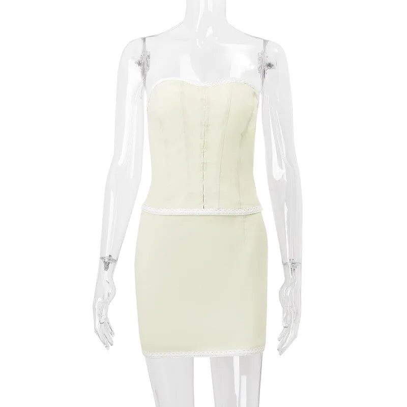 סט שני חלקים מחוך סטרפלס סגירת סיכות וחצאית מיני צמודה - Belen