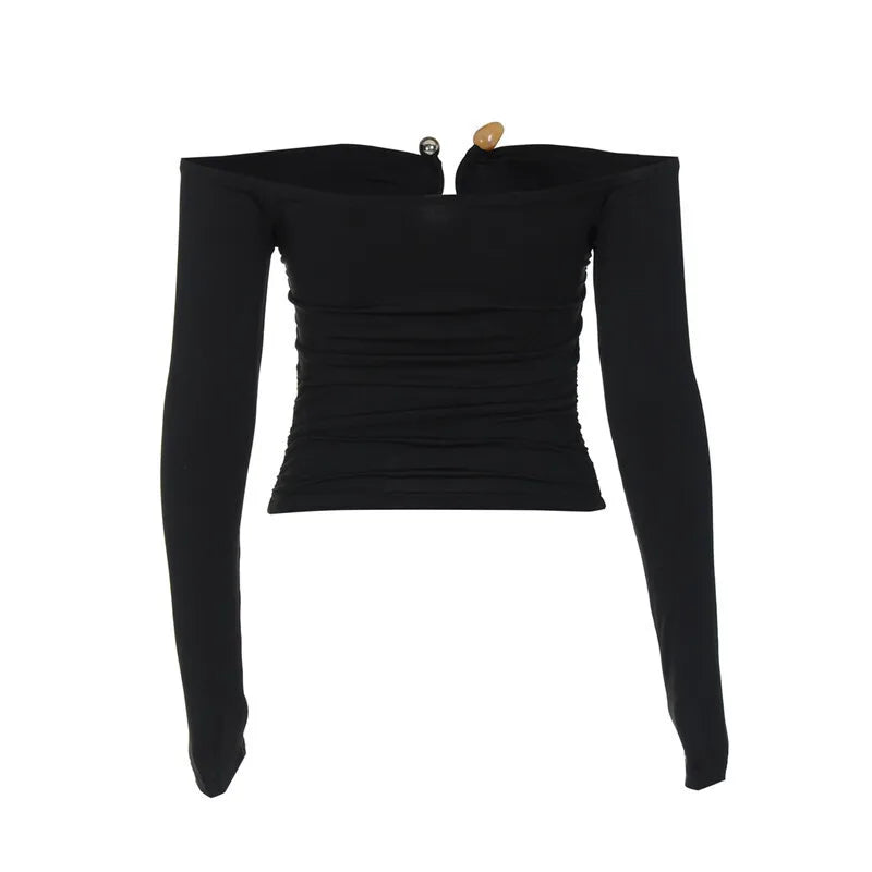 חולצה צמודה כתפיים חשופות בעיטור אבזם - סטייס