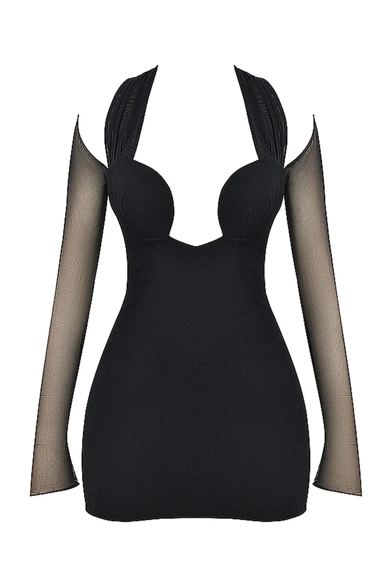 שמלת מיני צמודה שרוולי שיפון - ליילה