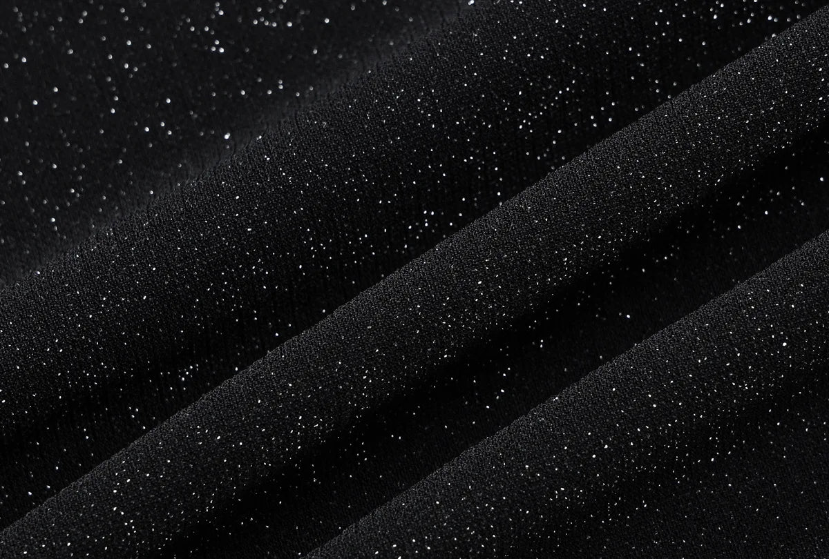 שמלת מקסי נצנצים צווארון חצי גולף בעיצוב כיווצים ושסע קצר - Hazel