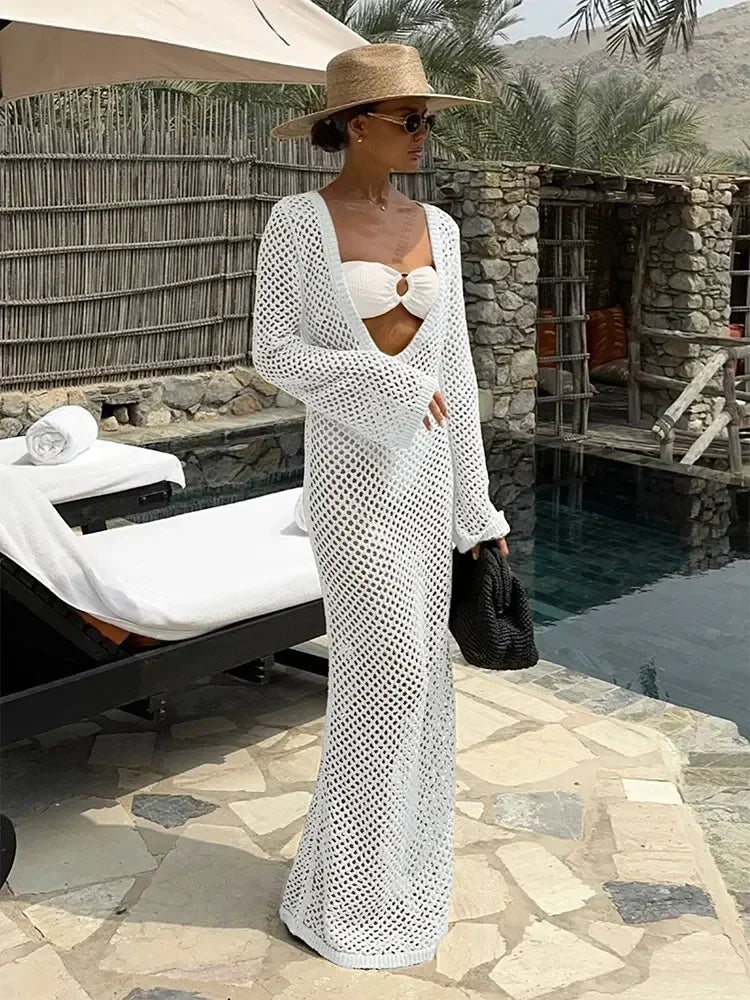 שמלת חוף מקסי רשת חזה/גב חשוף - Amber