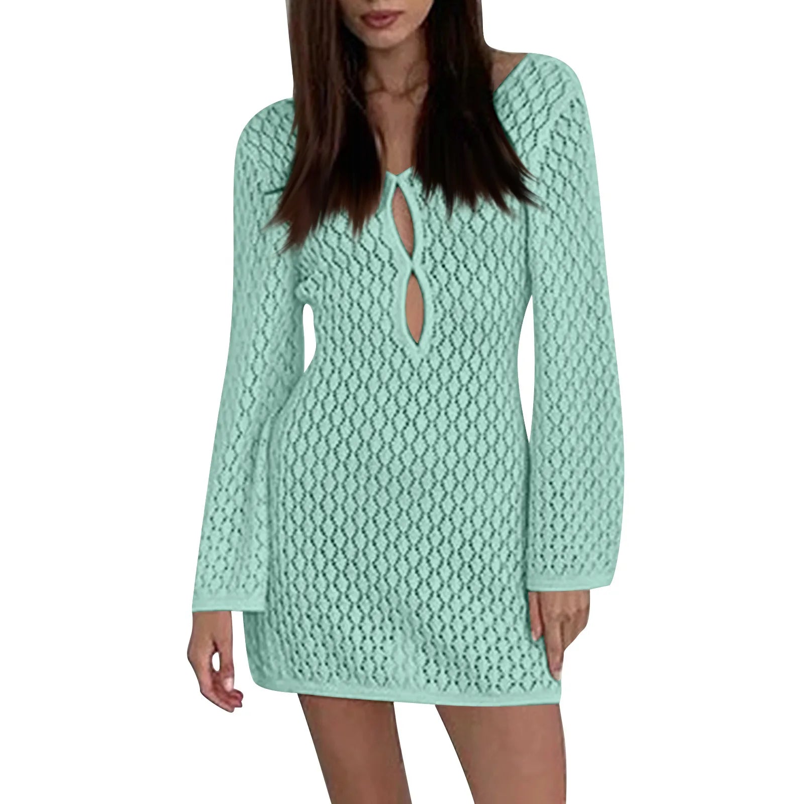 שמלת מיני חוף סרוגה גב פתוח  - Keira