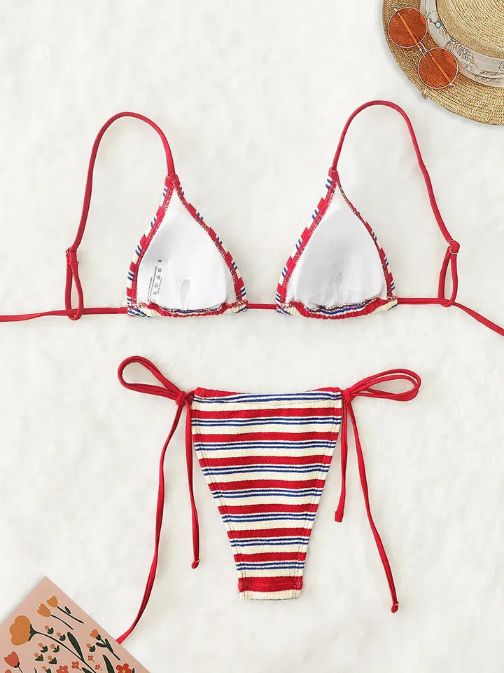 Striped bikini tie-up swimsuit - Lolita