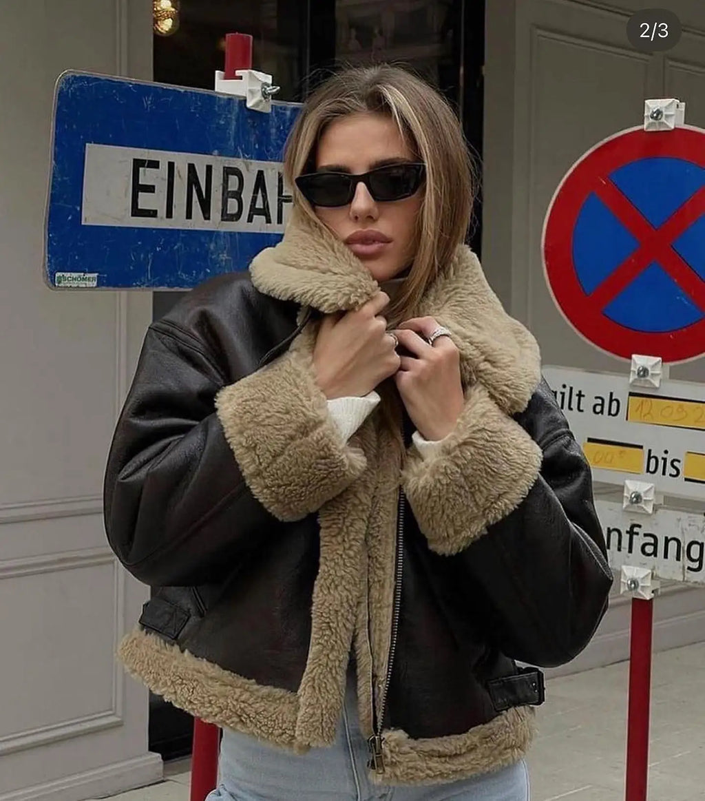 מעיל עור פרווה פנימית - קנדי