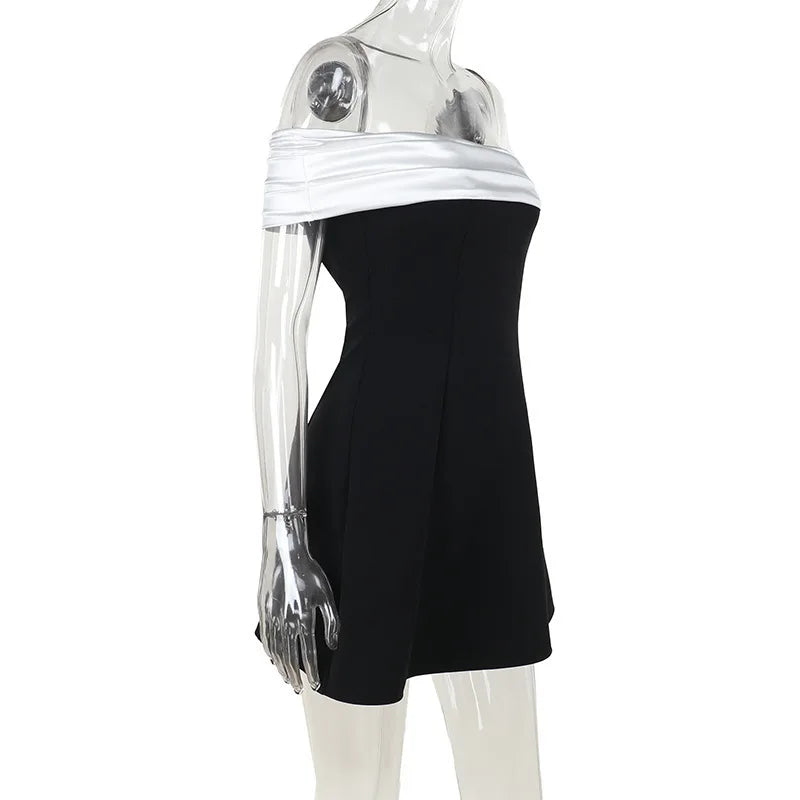 שמלת מיני כתפיים חשופות כתפיית סאטן - סיה