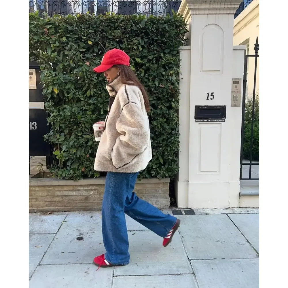 מעיל פרווה סגירת כפתורים - פריס