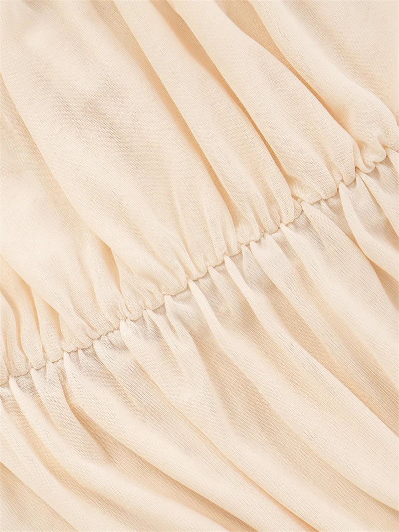 שמלת מקסי שיפון כיווצים מלמלה בעיצוב אסימטרי בעיטור צעיף תואם - מילקה