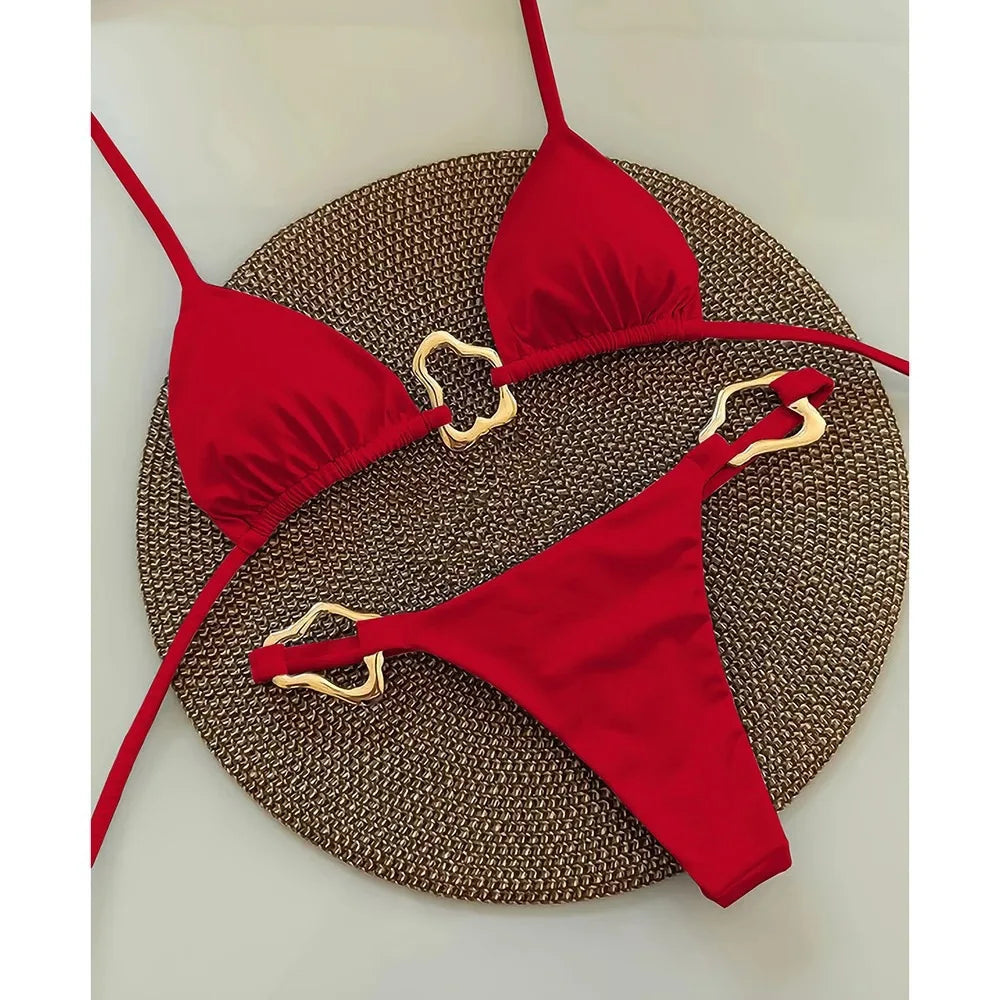 Bikini swimsuit with gold buckle design - GOLDI