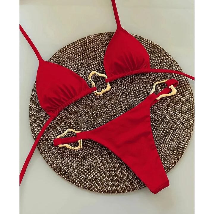 Bikini swimsuit with gold buckle design - GOLDI
