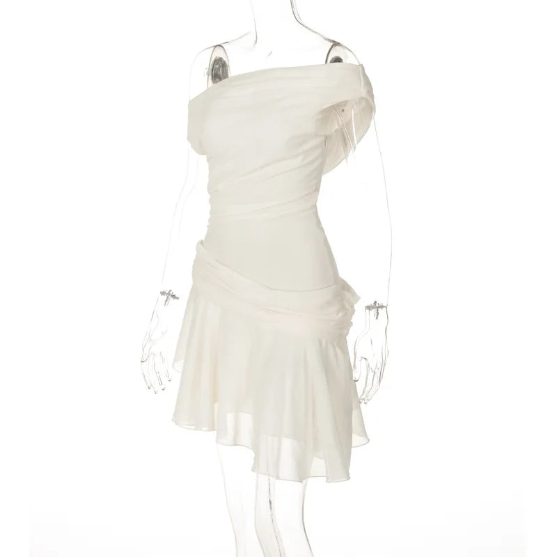 שמלת מיני אסימטרית חצאית שיפון - אורין