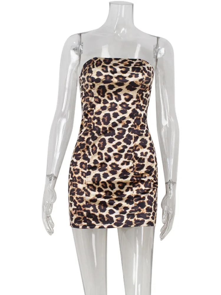 שמלת מיני סטרפלס צמודה מנומרת - LIONA