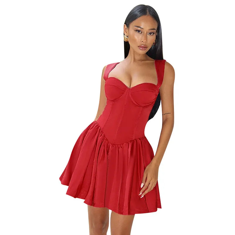 שמלת מיני בגזרת A קשירה בגב בעטור פפיון - דמי