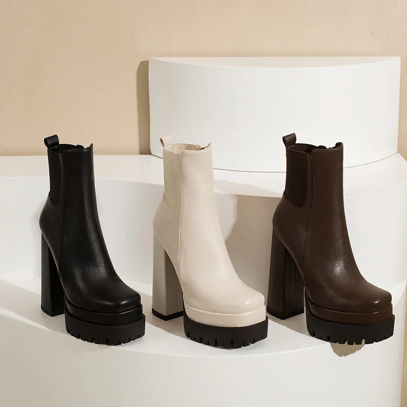 מגפי עקב פלטפורמה דמוי עור - שר