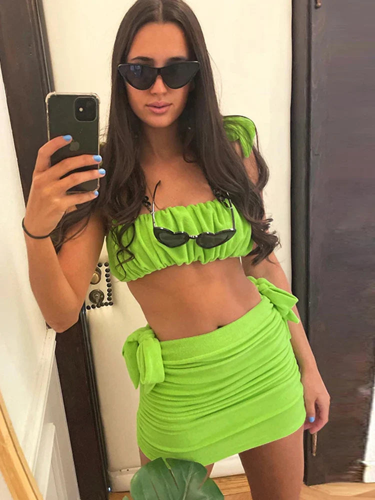 Two-piece ruching set, top and skirt - Michaela