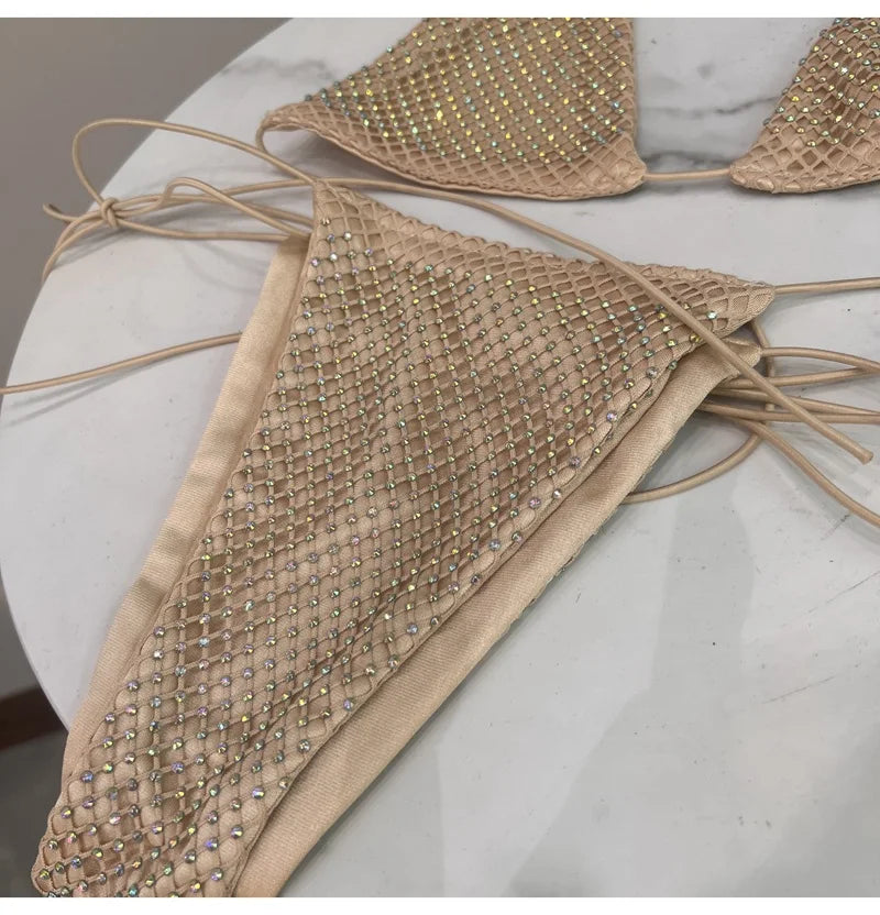 ביקיני קשירה משולשים בעיצוב רשת יהלומים - דיימונד