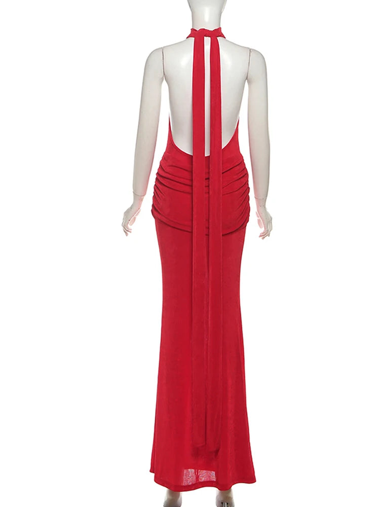 Open-back velvet maxi dress with pleats - Ciara