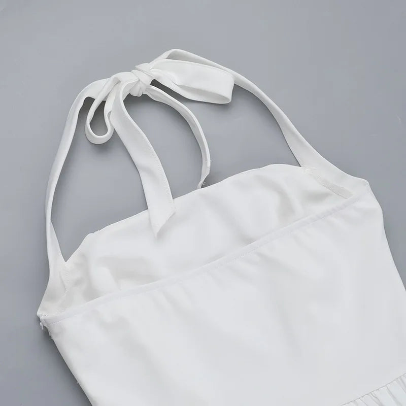 שמלת מידי בגזרת A גב פתוח קשירה בצוואר - Angie