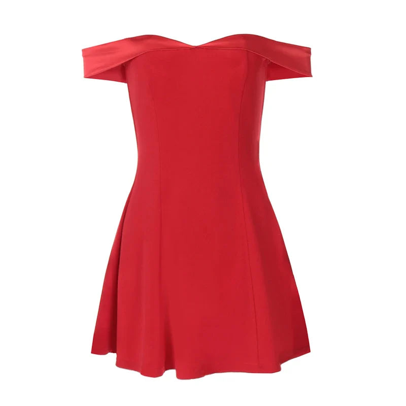 שמלת מיני בגזרת A כתפיים חשופות כתפיות סאטן - Natalia