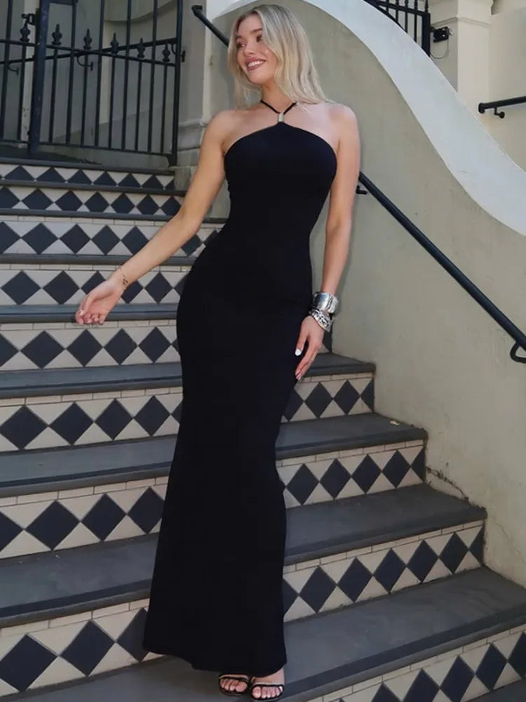 שמלת מקסי קולר גב פתוח בעיטור אבזם - שאנל