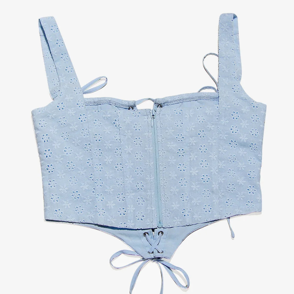 שמלת מיני סטייל כפרי בעיצוב מחוך - תכלת