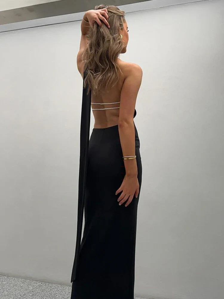 שמלת מקסי בעיטור שרשרת בגב קשירה בצוואר - Annalise