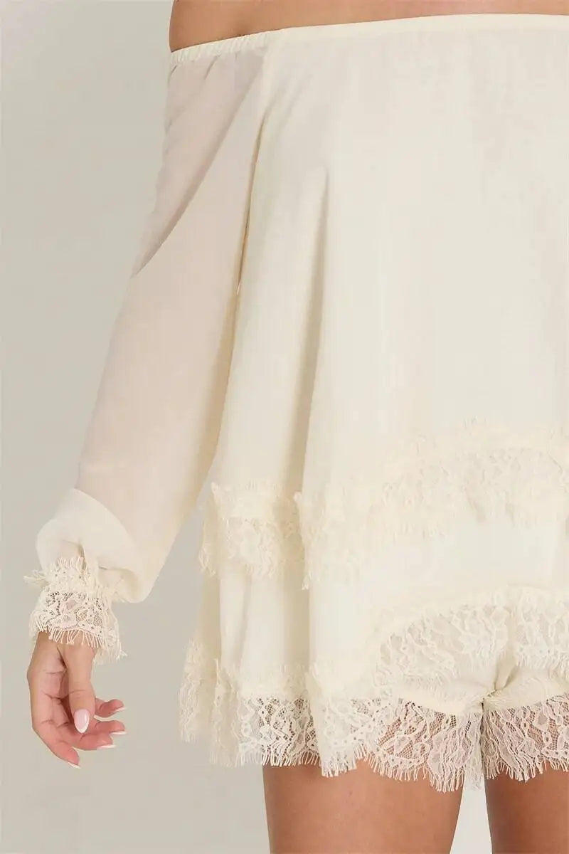 Off-the-shoulder mini dress with lace trim and matching shorts - Mali