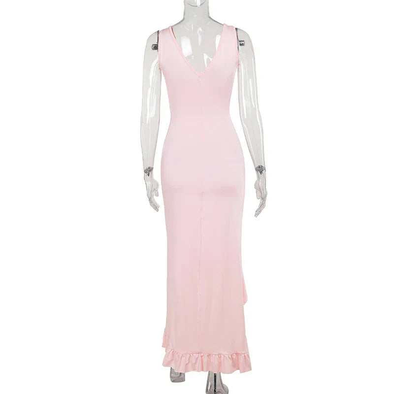 שמלת מקסי אלגנטית בעיצוב שסע מלמלה - פלור