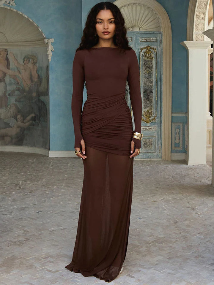 Open-back pleated mini dress with chiffon skirt - SARI