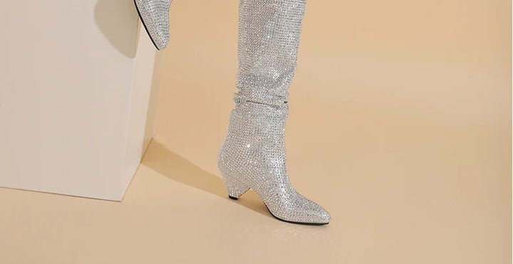 Heeled boots with glittering rhinestones - Daisy