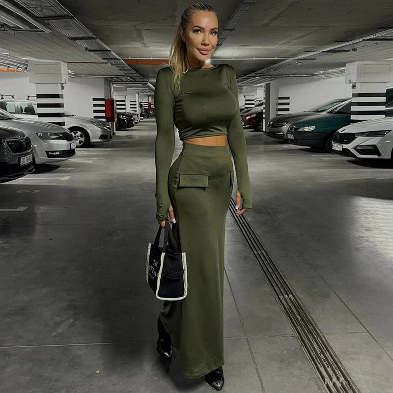 סט שני חלקים טופ וחצאית מקסי - באדי