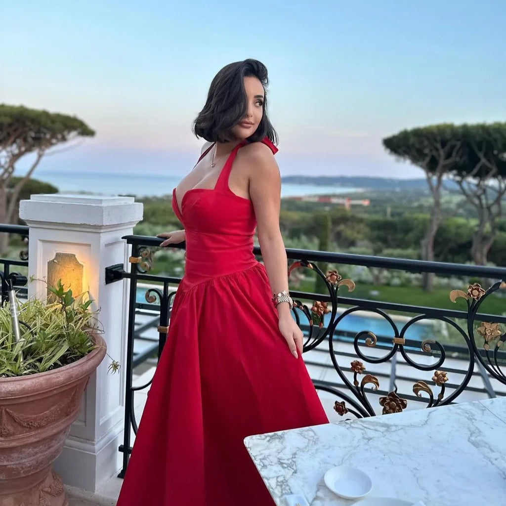 שמלת מידי בגזרת A בעיצוב מחוך קשירה בצוואר - טניה