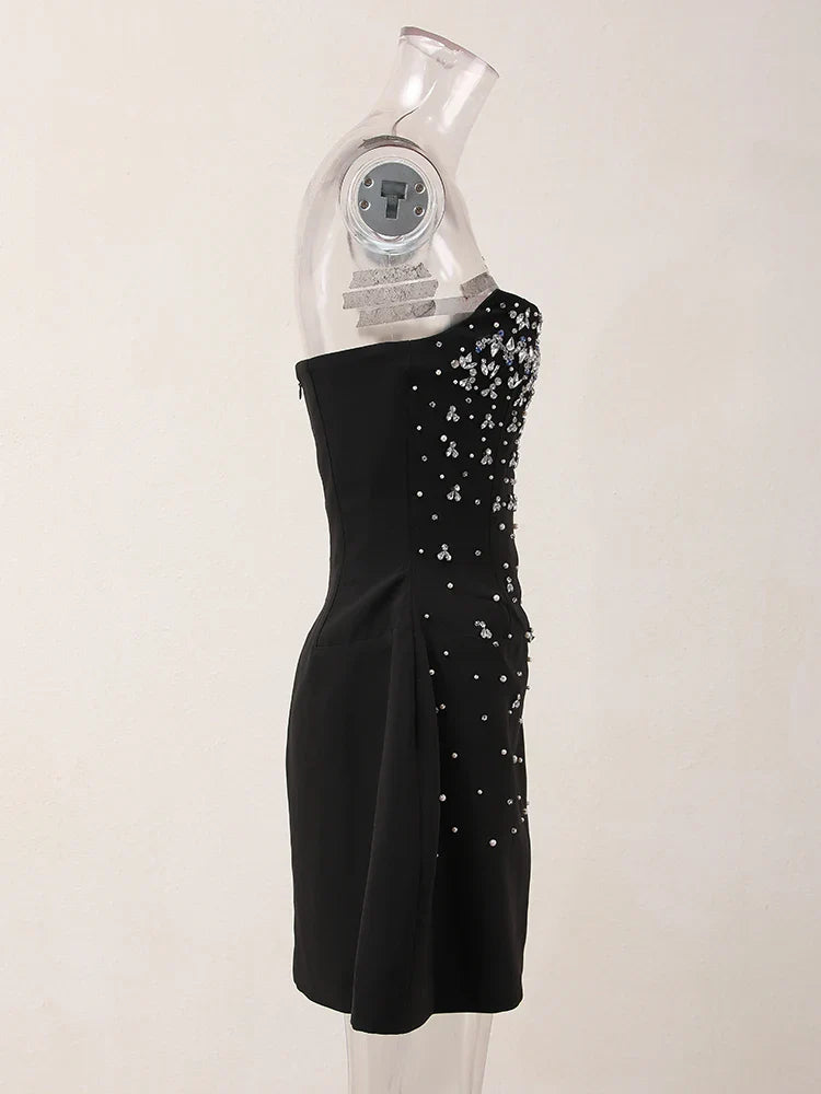 שמלת מיני/מידי סטרפלס בעיטור יהלומים - MELIKA