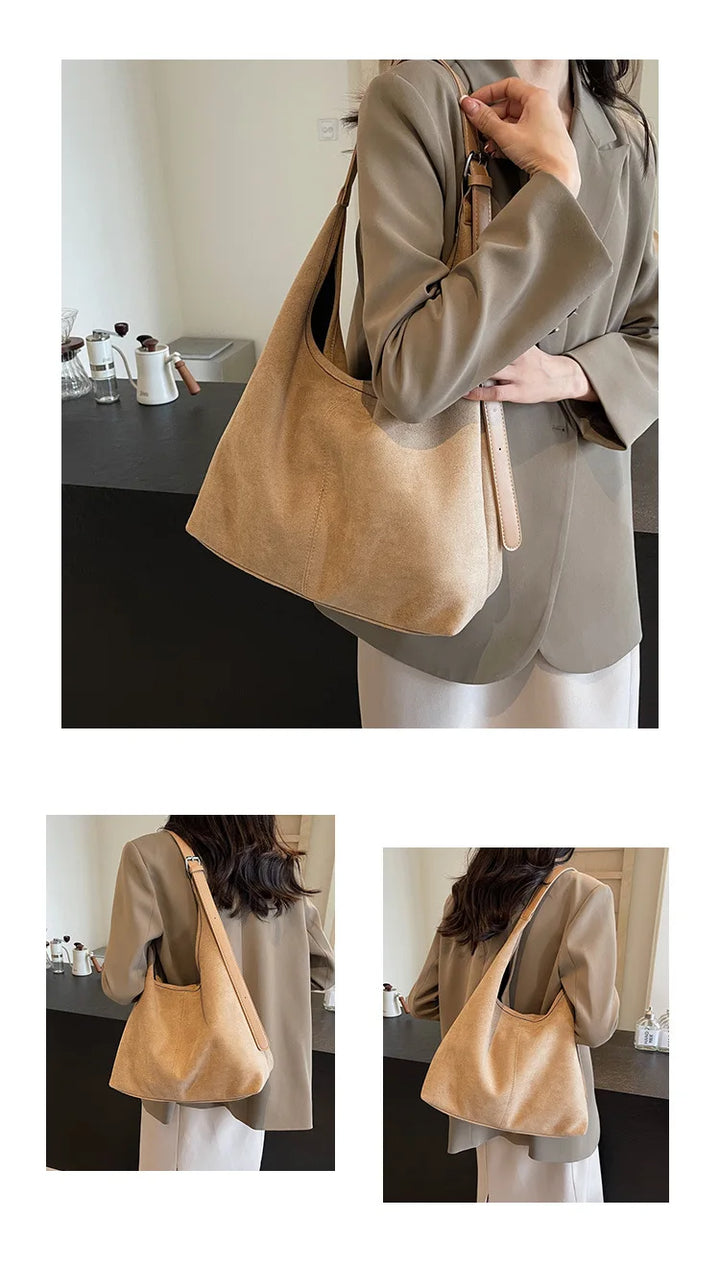 Suede bag with retro design