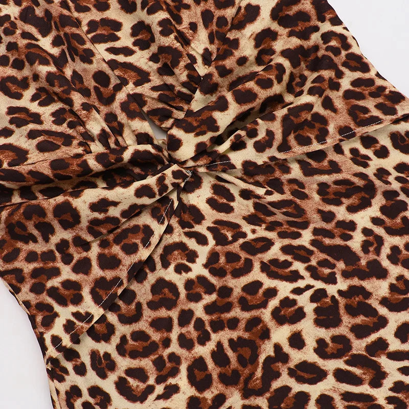 שמלת מקסי מנומרת קשירה בצוואר - RONA