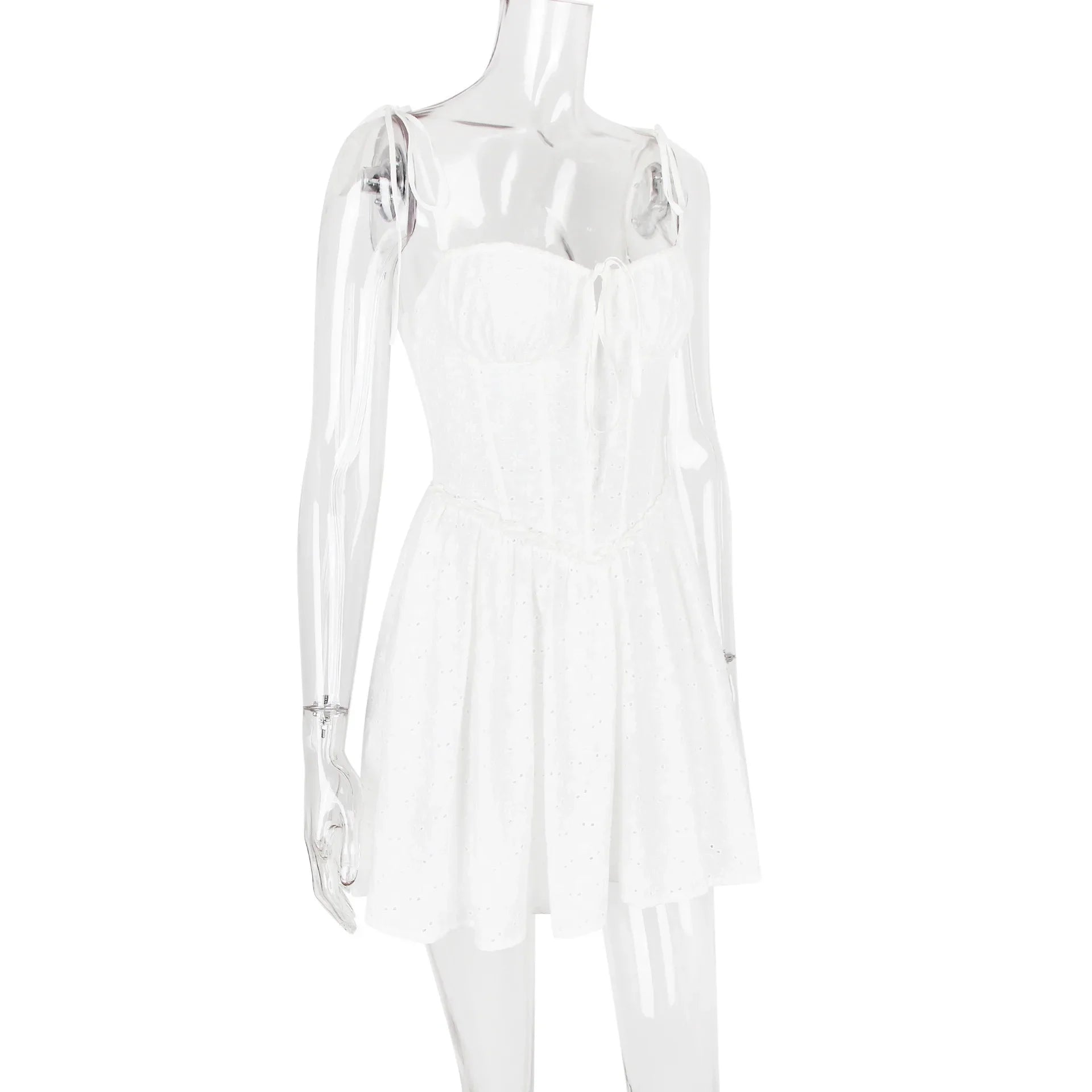 שמלת מיני בגזרת A בעיטור רקמה קשירה בכתפיות - GAYA