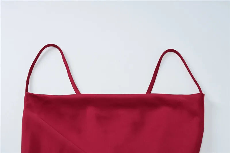 שמלת מקסי סאטן אלגנטית בעיצוב שסע וקשירה בגב - סאמר