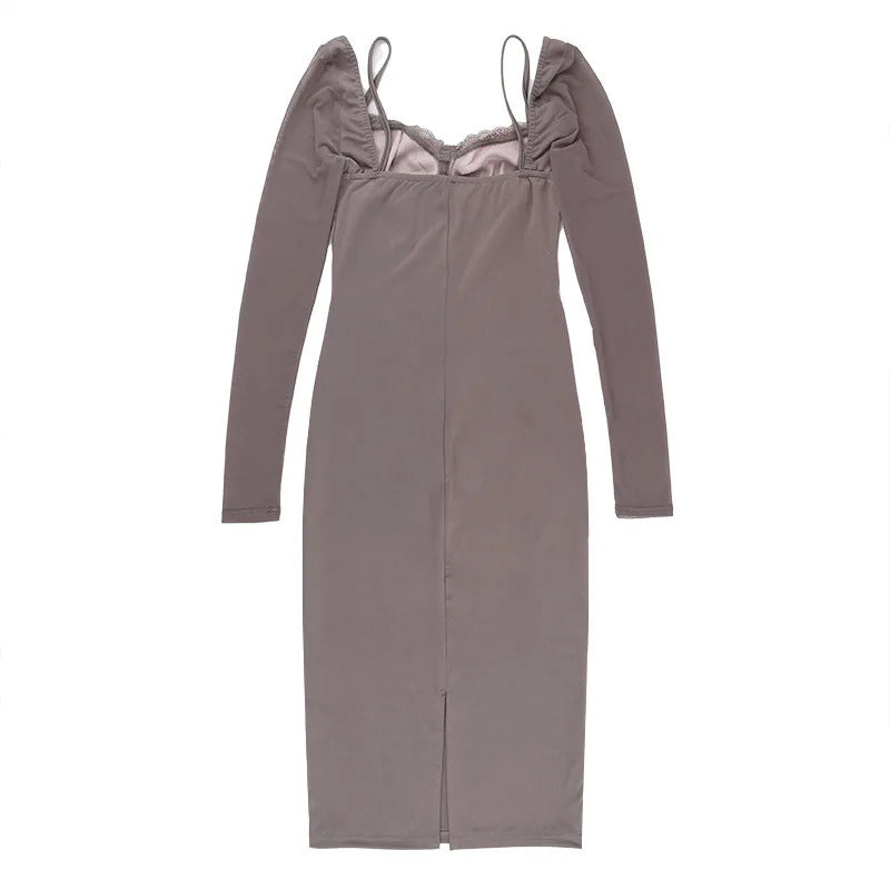 שמלת מידי בעיצוב מחוך בד מחטב בעיטור תחרה - קורי