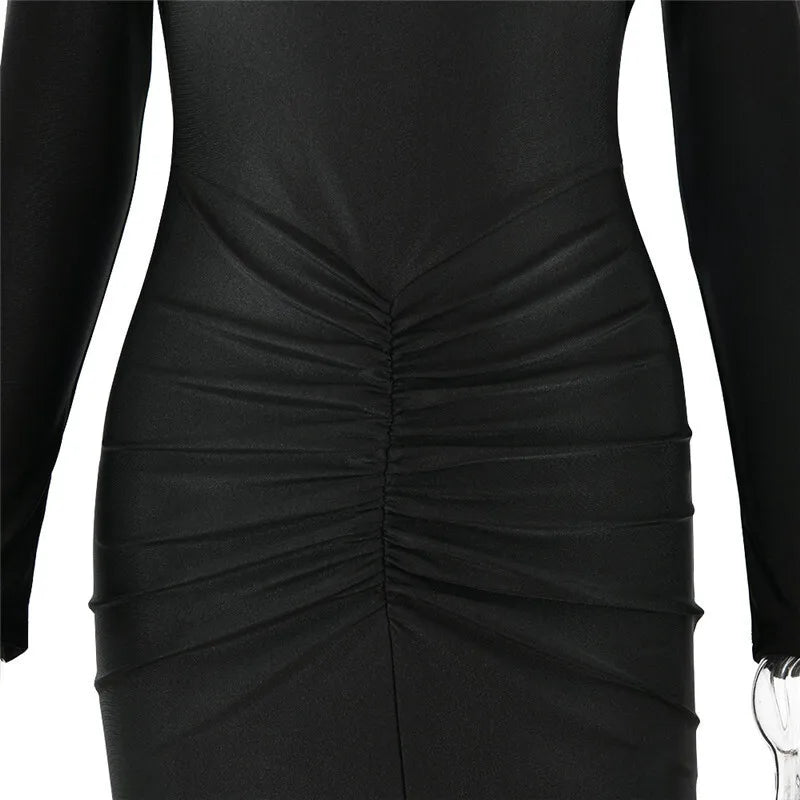 שמלת מקסי בד מחטב בעיטור כיווצים ואבזם זהב - קהאלני