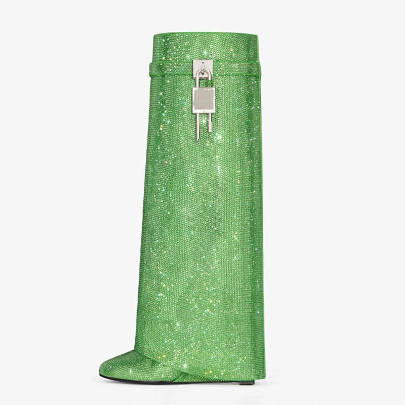 מגפי עקב גבוהים בעיצוב זרקונים מנצנצים ומנעול - Bailey