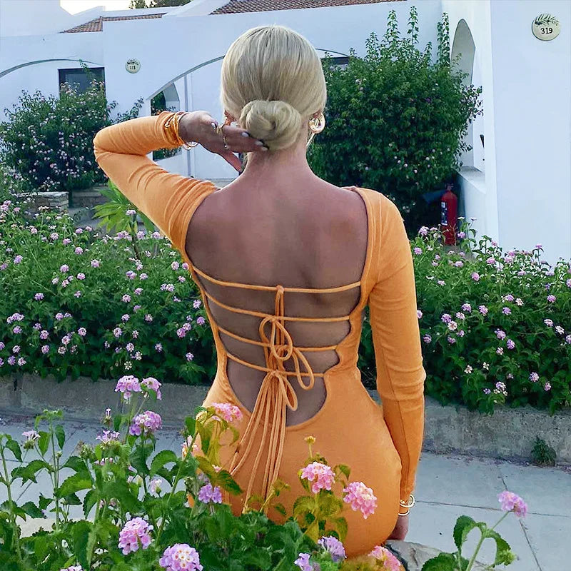 שמלת מקסי סרוגה גב פתוח קשירות - שיינדי