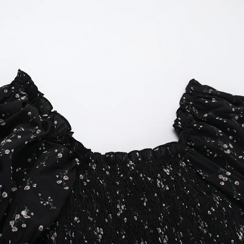 שמלת מיני מלמלה פרחונית שרוולים נפוחים סטייל כפרי - היידי