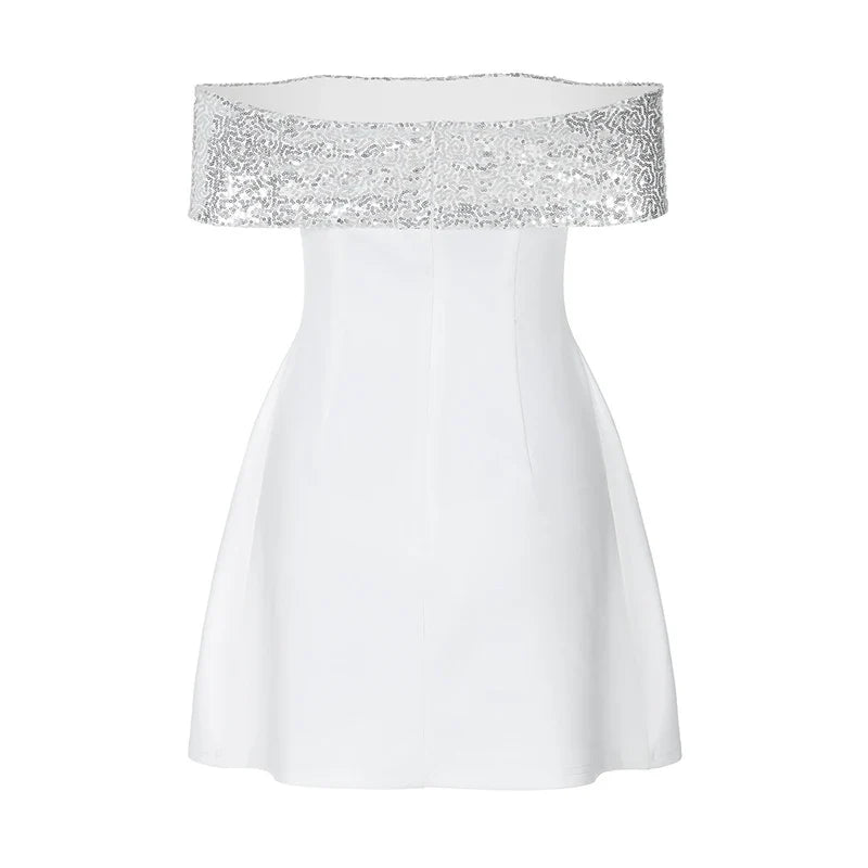 שמלת מיני בגזרת A כתפיים חשופות בעיטור פאייטים - לוריאן