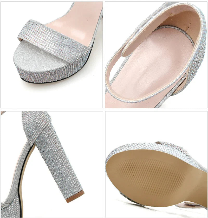 סנדלי עקב פלטפורמה בעיטור זרקונים מנצנצים - אבריל