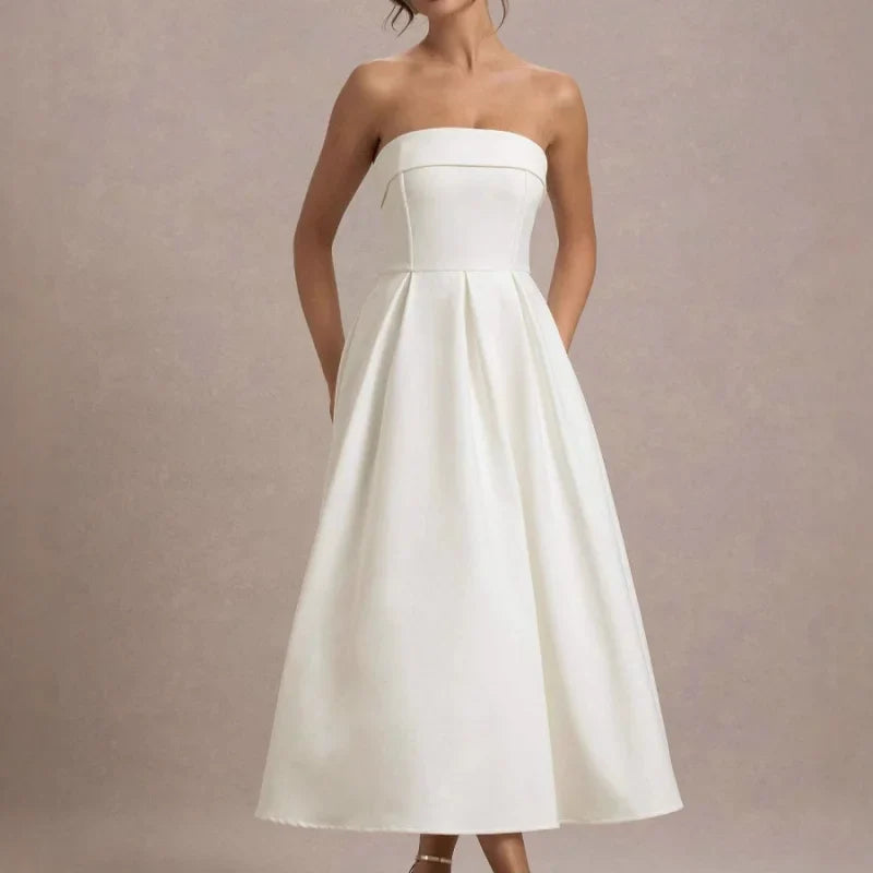 שמלת מידי סטרפלס אלגנטית - סנדרה