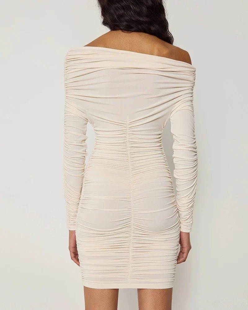 שמלת מיני כיווצים כתף חשופה - ספיר