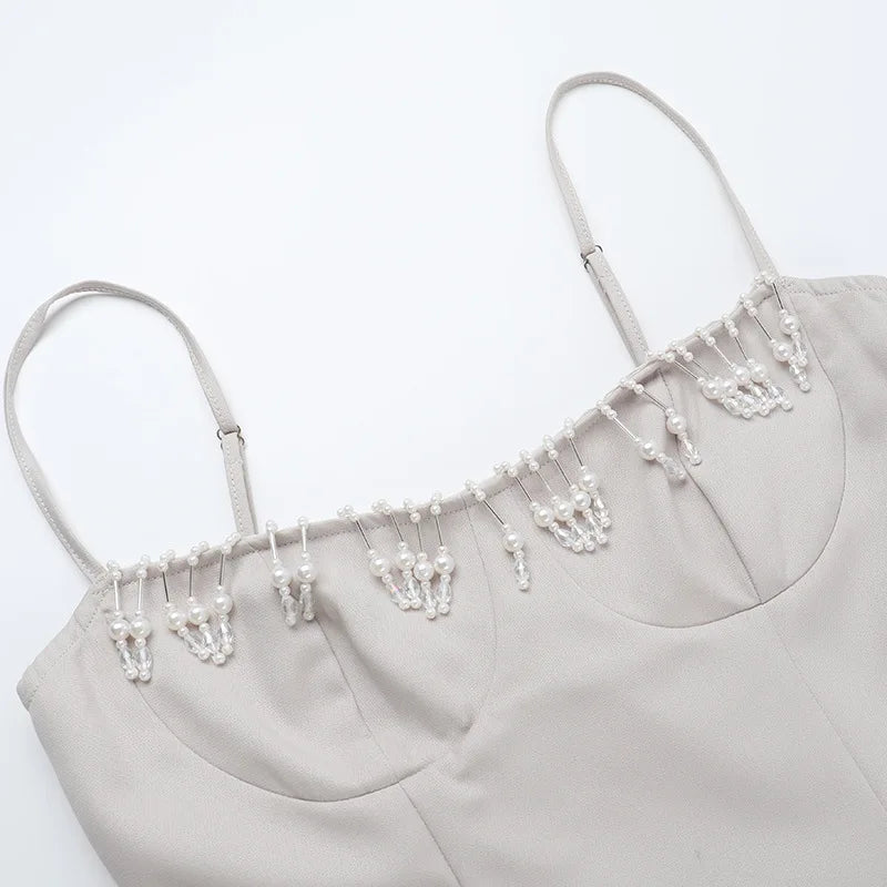 שמלת מידי בד מחטב בעיטור חרוזים בעיצוב שסע - ברברה