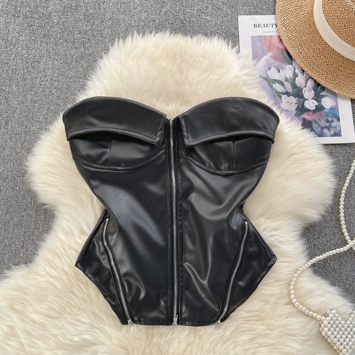 Strapless leatherette corset with front zipper closure - Carter