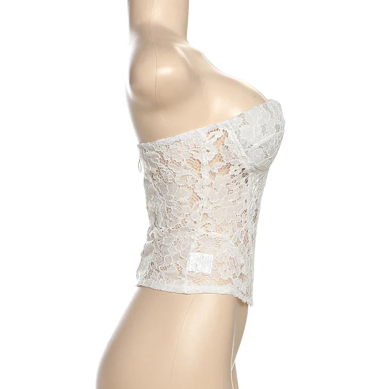 סט שני חלקים חצאית סאטן ומחוך סטרפלס תחרה - אריזונה